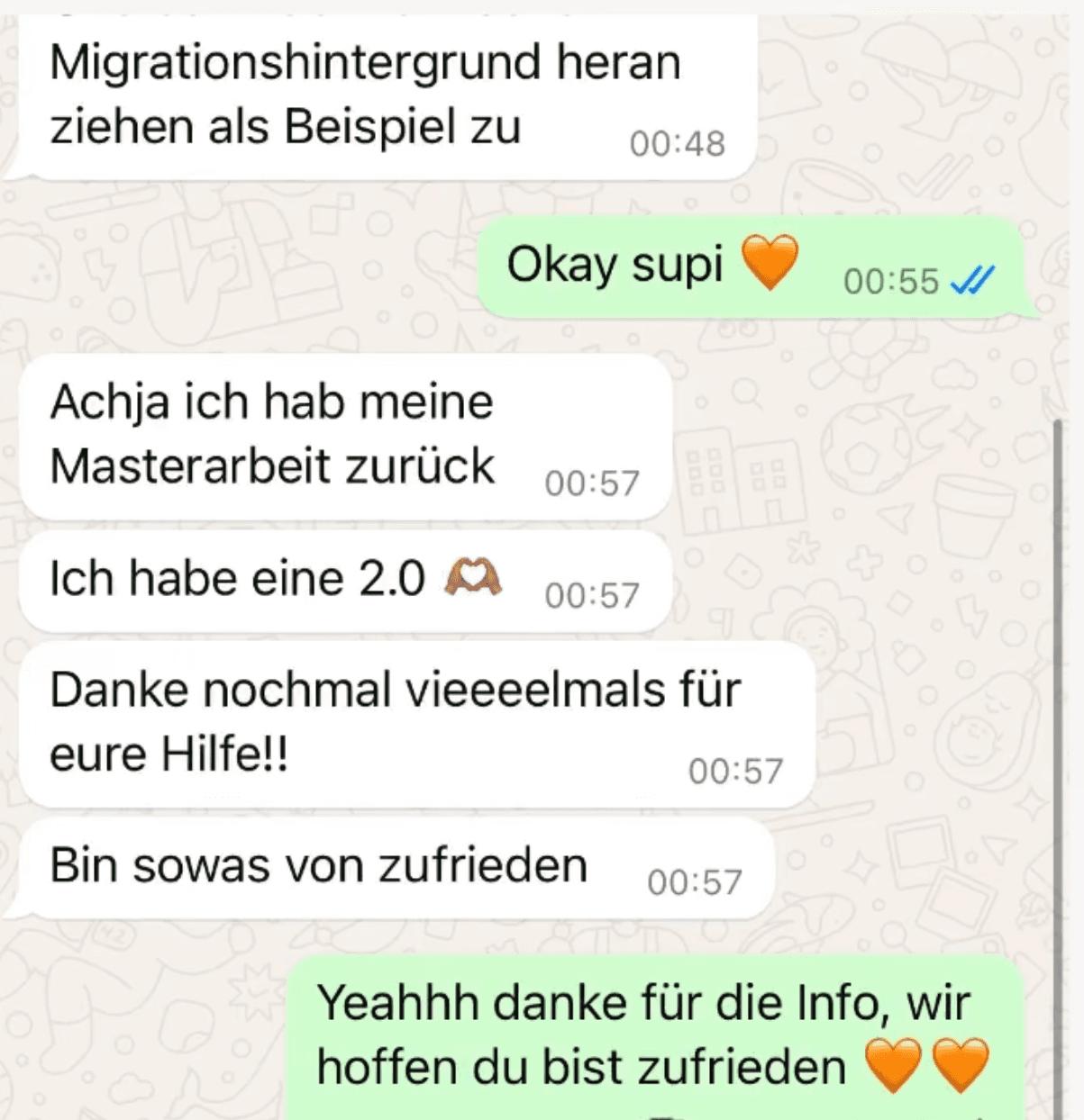WhatsApp-Nachricht einer Studentin oder eines Studenten mit Note 2,0